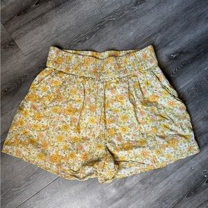 Billabong Floral High Waist Shorts - Yellow and Orange